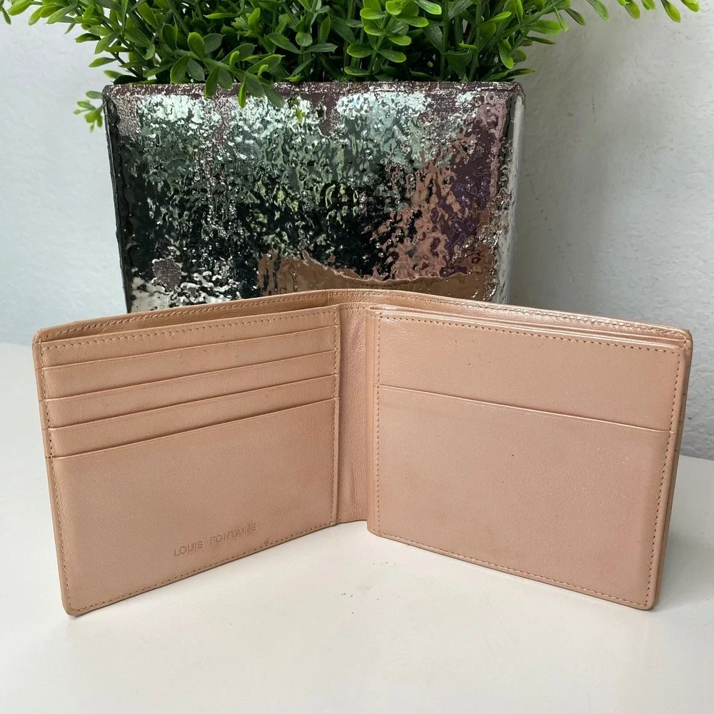 Vintage Louis Fontaine Leather Wallet Braided Accent Pale‎ Pink Fold Over